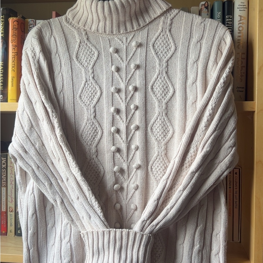 Jeanne Pierre Cream Ribbed Knit Sweater